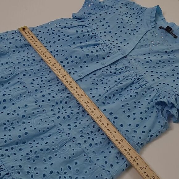 NEW BOSTON PROPER EYELET BLUE FLOWY RUFFLE SHORT SLEEVE BEACH DRESS NWT - Picture 6 of 8